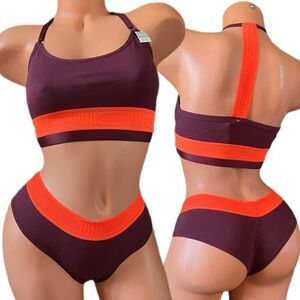 Victorias Secret Pink set Racerback Crop Bralette & Cheekster panty burgundy L